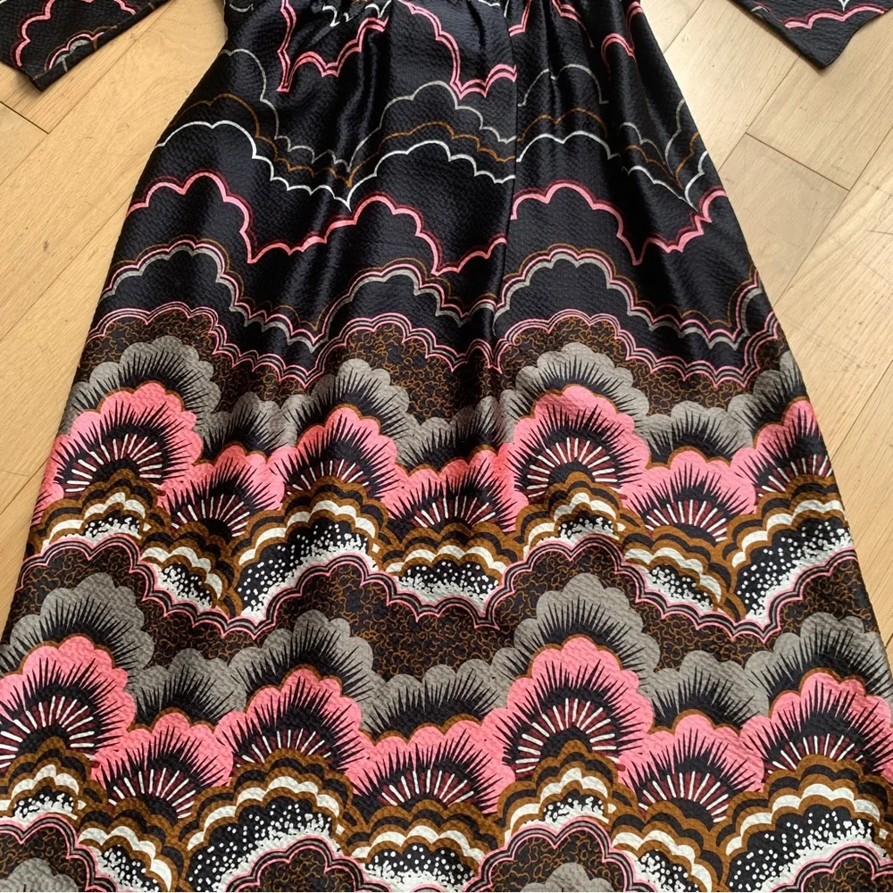 MANOUSH • Black Print Silk Kimono Sleeve Tie Waist Dress-Sz 6 - Picture 5 of 9